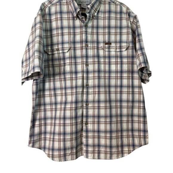 Carhartt Men's 100% Cotton Casual Button Down Short Sleeve Plaid Shirt Size XL - Picture 6 of 12